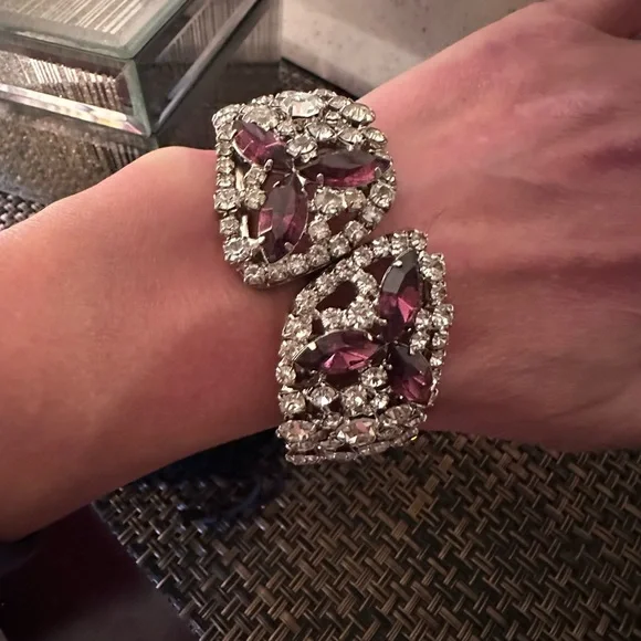 Elegant Purple and Silver Crystal Cuff Bracelet - Picture 5 of 5